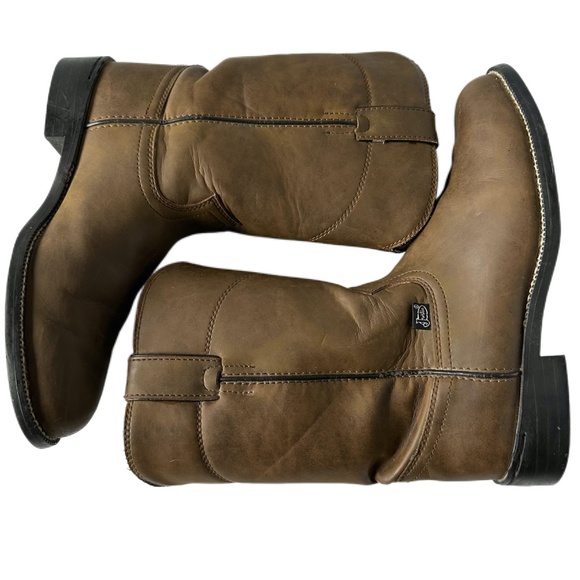 JUSTIN BOOTS BASICS JBL3001 7.5 B Brown Leather Mid-Calf Boot Western Roper Work - Picture 2 of 13